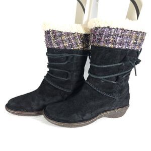 UGG Women's Tanasa US7 Black Suede Sheepskin Lined Wedge Shearling Boots